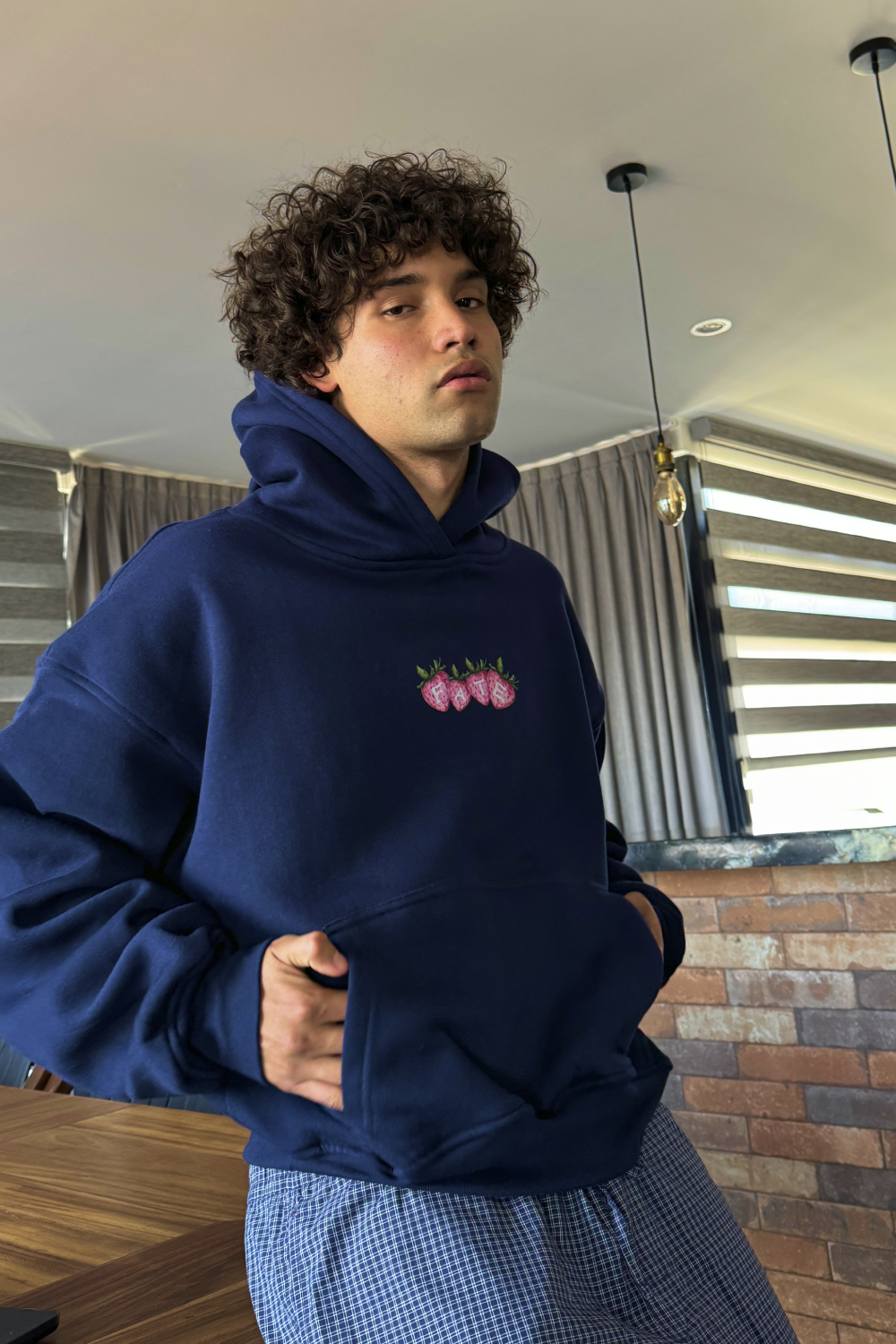 Strawberry Hoodie Blue Navy